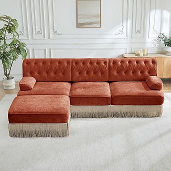 Button Tufted Modular Sectional Sofa with Ottoman-Sillysis