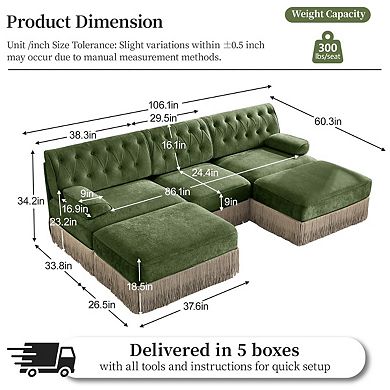 Button-Tufted Modular Velvet Sectional Sofa-Sillysis