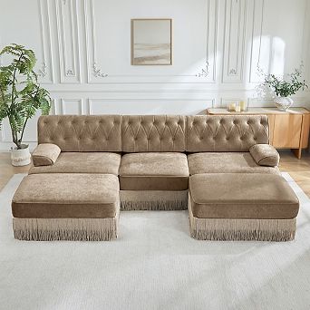 Button-Tufted Modular Velvet Sectional Sofa-Sillysis