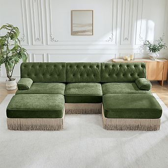 Button-Tufted Modular Velvet Sectional Sofa-Sillysis