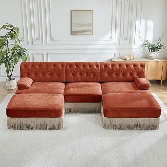 Button-Tufted Modular Velvet Sectional Sofa-Sillysis