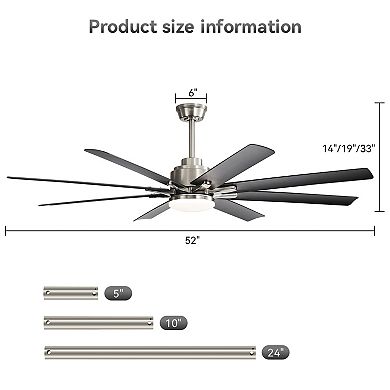 52-Inch Smart Ceiling Fan With Lights, 6 Wind Speed, With 8 ABS Blades, Voice Remote