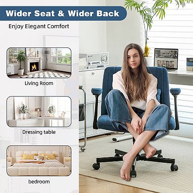 KWPZQEB Modern Velvet Armrest Office Chair with Wheels, Swivel Chair for Home Office