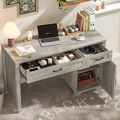 Farmhouse 47" Executive Desk,Computer Desk with Drawers and Storage Cabinet, Home Office Desk