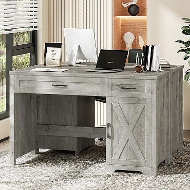 Farmhouse 47" Executive Desk,Computer Desk with Drawers and Storage Cabinet, Home Office Desk
