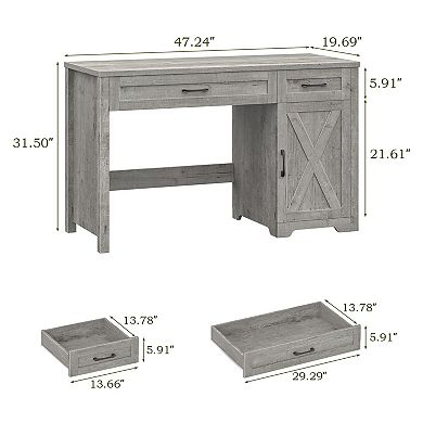 Farmhouse 47" Executive Desk,Computer Desk with Drawers and Storage Cabinet, Home Office Desk