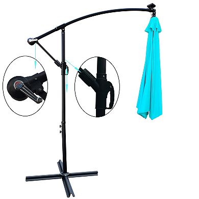 10 ft Outdoor Umbrella Solar Powered Light Sun Shade Market Waterproof with Crank and Cross Base