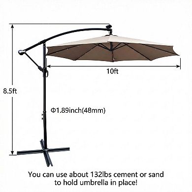 10 ft Outdoor Umbrella Solar Powered Light Sun Shade Market Waterproof with Crank and Cross Base