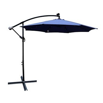 10 ft Outdoor Umbrella Solar Powered Light Sun Shade Market Waterproof with Crank and Cross Base