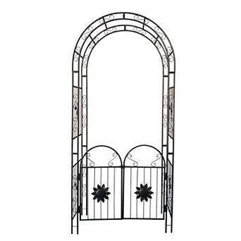Outdoor Metal Garden Arch with Doors Garden Arbor Trellis Climbing Plants Support Arch
