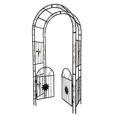 Outdoor Metal Garden Arch with Doors Garden Arbor Trellis Climbing Plants Support Arch