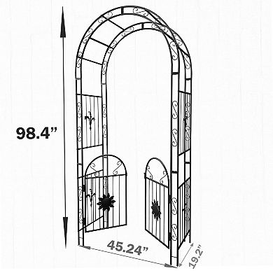 Outdoor Metal Garden Arch with Doors Garden Arbor Trellis Climbing Plants Support Arch