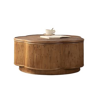 Flower-Shaped Rattan Coffee Table with Lift-Off Lid Storage, Boho-Chic Style, for Cozy Living Room