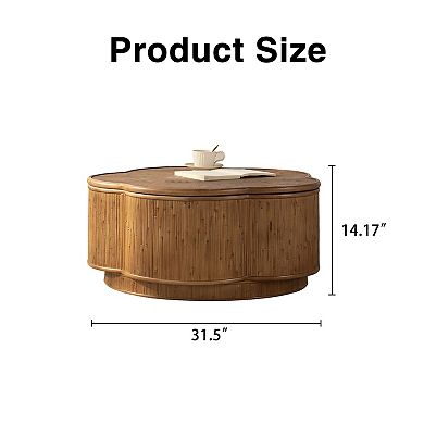 Flower-Shaped Rattan Coffee Table with Lift-Off Lid Storage, Boho-Chic Style, for Cozy Living Room