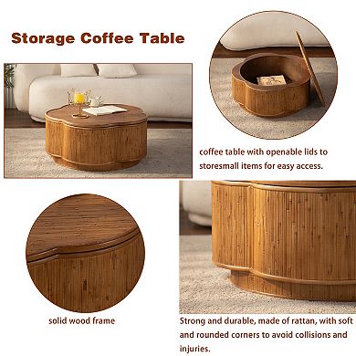 Flower-Shaped Rattan Coffee Table with Lift-Off Lid Storage, Boho-Chic Style, for Cozy Living Room