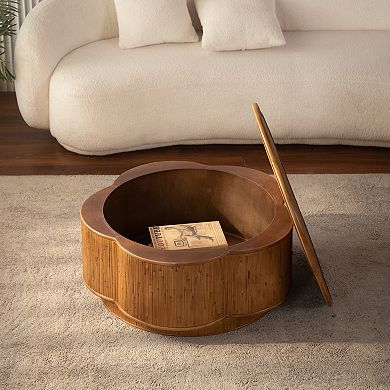 Flower-Shaped Rattan Coffee Table with Lift-Off Lid Storage, Boho-Chic Style, for Cozy Living Room