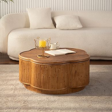 Flower-Shaped Rattan Coffee Table with Lift-Off Lid Storage, Boho-Chic Style, for Cozy Living Room