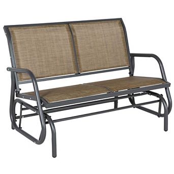 2-Person Outdoor Glider Bench, Patio Double Swing Rocking Chair Loveseat w/Powder Coated Steel Frame