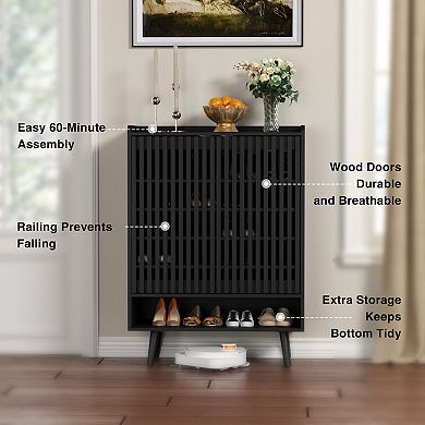 6-Tier Shoe Storage Cabinet with Grille Doors, Adjustable Shelves & Large Storage for Entryway