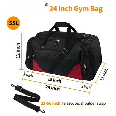 55L Large Gym Duffel Bag Lightweight Multi-Compartment Travel Sports Bag