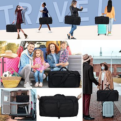 65L Foldable Water-Resistant Travel Duffel Bag with Shoe Compartment