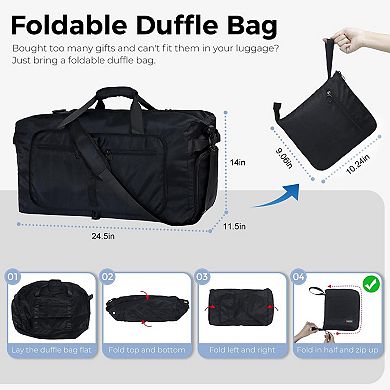 65L Foldable Water-Resistant Travel Duffel Bag with Shoe Compartment