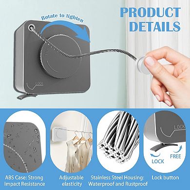 Retractable 15.7ft Non-Sagging Clothesline Heavy Duty Wall Mount Indoor Outdoor