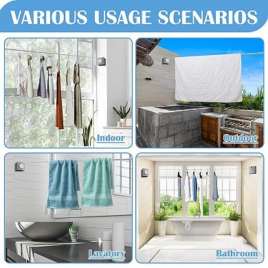 Retractable 15.7ft Non-Sagging Clothesline Heavy Duty Wall Mount Indoor Outdoor