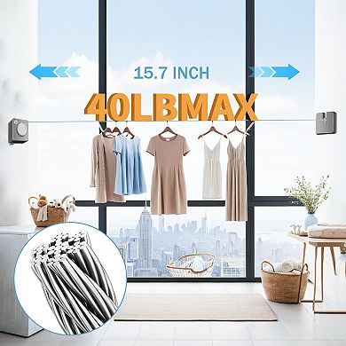 Retractable 15.7ft Non-Sagging Clothesline Heavy Duty Wall Mount Indoor Outdoor