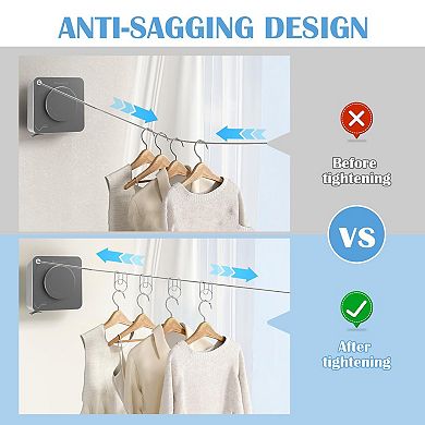 Retractable 15.7ft Non-Sagging Clothesline Heavy Duty Wall Mount Indoor Outdoor