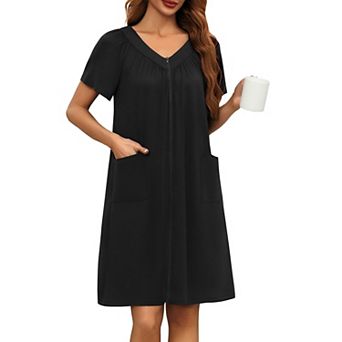 Ekouaer Womens Short Robe Zipper Front Mumu Duster Robes Zip Up Housecoat Soft Nightwear