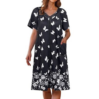 Ekouaer Womens Short Robe Zipper Front Mumu Duster Robes Zip Up Housecoat Soft Nightwear