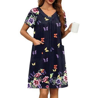 Ekouaer Womens Short Robe Zipper Front Mumu Duster Robes Zip Up Housecoat Soft Nightwear