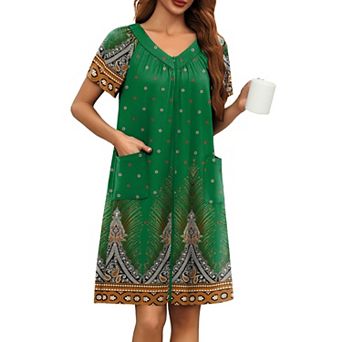 Ekouaer Womens Short Robe Zipper Front Mumu Duster Robes Zip Up Housecoat Soft Nightwear