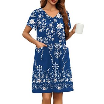 Ekouaer Womens Short Robe Zipper Front Mumu Duster Robes Zip Up Housecoat Soft Nightwear
