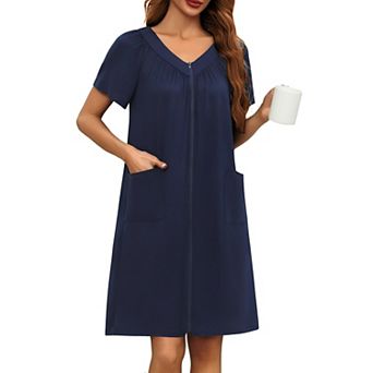 Ekouaer Womens Short Robe Zipper Front Mumu Duster Robes Zip Up Housecoat Soft Nightwear