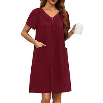 Ekouaer Womens Short Robe Zipper Front Mumu Duster Robes Zip Up Housecoat Soft Nightwear
