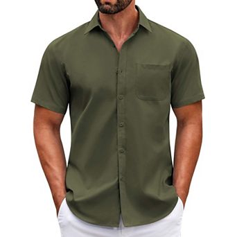 COOFANDY Mens Short Sleeve Casual Button Down Shirts Summer Untucked Dress Shirts with Pocket