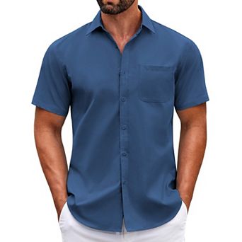 COOFANDY Mens Short Sleeve Casual Button Down Shirts Summer Untucked Dress Shirts with Pocket
