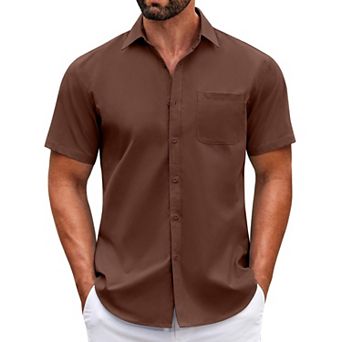 COOFANDY Mens Short Sleeve Casual Button Down Shirts Summer Untucked Dress Shirts with Pocket