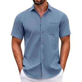 COOFANDY Mens Short Sleeve Casual Button Down Shirts Summer Untucked Dress Shirts with Pocket