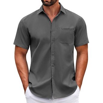 COOFANDY Mens Short Sleeve Casual Button Down Shirts Summer Untucked Dress Shirts with Pocket
