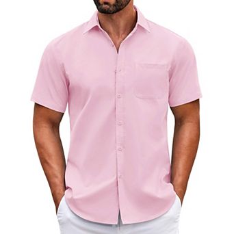 COOFANDY Mens Short Sleeve Casual Button Down Shirts Summer Untucked Dress Shirts with Pocket