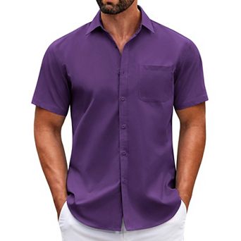 COOFANDY Mens Short Sleeve Casual Button Down Shirts Summer Untucked Dress Shirts with Pocket