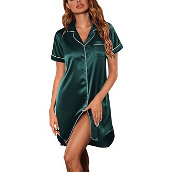 Ekouaer Silky Nightgown for Women Button Down Nightshirt Boyfriend Sleep Shirt Short Sleeve Pajamas