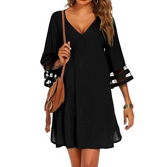 Ekouaer Women's Beach Coverups 3/4 Mesh Sleeve Bathing Suit Cover Ups Beachwear Loose Fit Swimwear