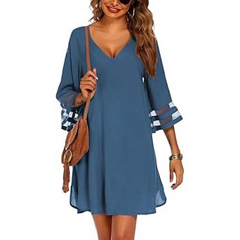 Ekouaer Women's Beach Coverups 3/4 Mesh Sleeve Bathing Suit Cover Ups Beachwear Loose Fit Swimwear