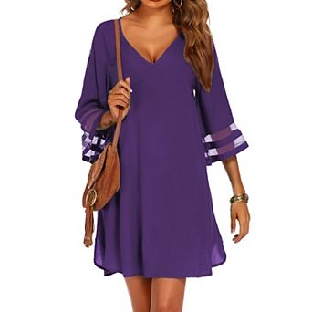 Ekouaer Women's Beach Coverups 3/4 Mesh Sleeve Bathing Suit Cover Ups Beachwear Loose Fit Swimwear