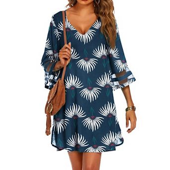 Ekouaer Women's Beach Coverups 3/4 Mesh Sleeve Bathing Suit Cover Ups Beachwear Loose Fit Swimwear