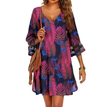 Ekouaer Women's Beach Coverups 3/4 Mesh Sleeve Bathing Suit Cover Ups Beachwear Loose Fit Swimwear